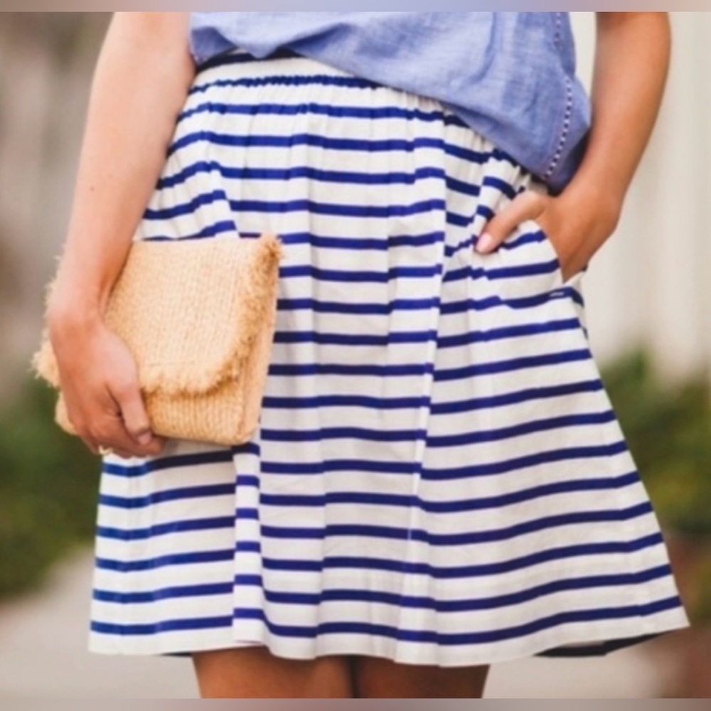 J. Crew Blue & White Striped Pull On elastic waist Nautical Mini Skirt Cotton 00